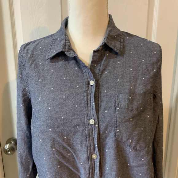 Old Navy Classic Navy blue Dots long sleeve collared button down top EUC MEDIUM - Picture 3 of 11